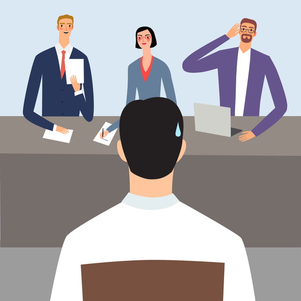 Nervous man in the interview or exam. Set of different serious people. Illustration about job and education for your design.