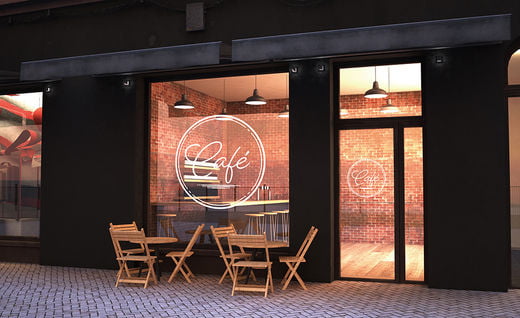cafe store facade 3d rendering mockup