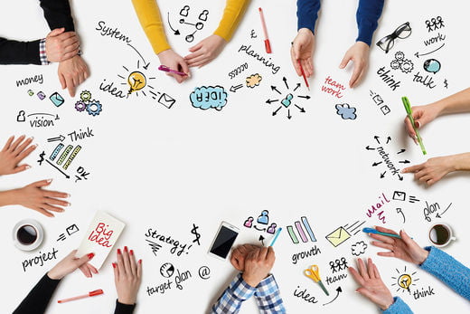 Business people group works at a table - Table