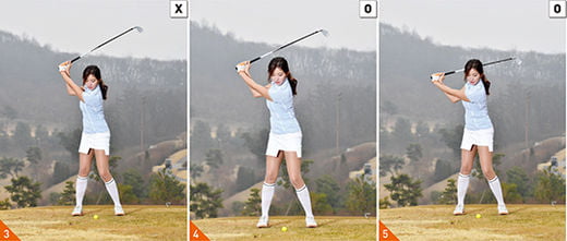 백스윙 시 들어 올린 손의 위치를 체크하라