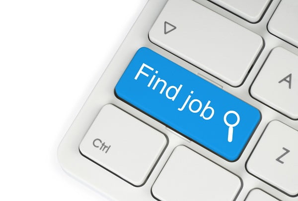Blue find job button on white keyboard