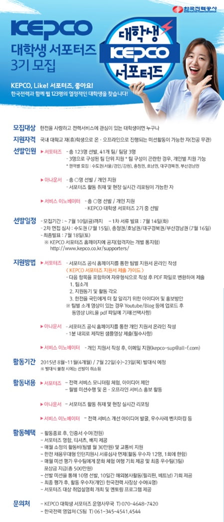 한국전력공사, 대학생 서포터즈 3기 모집