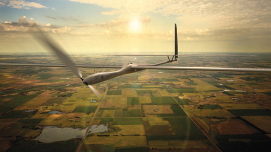 This undated image released by Titan Aerospace shows the company's Solara 50 aircraft.  Facebook is in talks to buy Titan Aerospace, a maker of solar-powered drones, to step up its efforts to provide Internet access to remote parts of the world, according to reports released Tuesday, March 4, 2014. (AP Photo/Titan Aerospace)