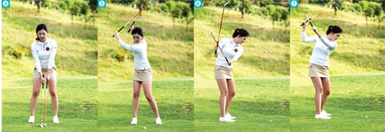 [Golf] 플라잉 엘보 고치기, 양손에 클럽 잡고 클럽 간격 유지하는 스윙 연습 효과적