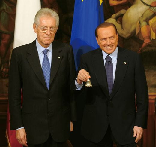 <YONHAP PHOTO-0430> (111116) -- ROME, Nov. 16, 2011 (Xinhua) -- Italy's new prime minister Mario Monti (L) receives the "bell", a symbol of power, from former Prime Minister Silvio Berlusconi in Rome, Italy, Nov. 16, 2011. Mario Monti on Wednesday took over as Italian new prime minister and led the newly selected cabinet ministers to be sworn in at the presidential palace, a symbol of starting their task for drawing off a heavy debt-driven financial crisis. (Xinhua/Alberto Lingria)/2011-11-17 07:30:20/
<저작권자 ⓒ 1980-2011 ㈜연합뉴스. 무단 전재 재배포 금지.>