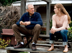 (L–r) CLINT EASTWOOD as Gus and AMY ADAMS as Mickey in Warner Bros. Pictures’ drama “TROUBLE WITH THE CURVE,” a Warner Bros. Pictures release. 