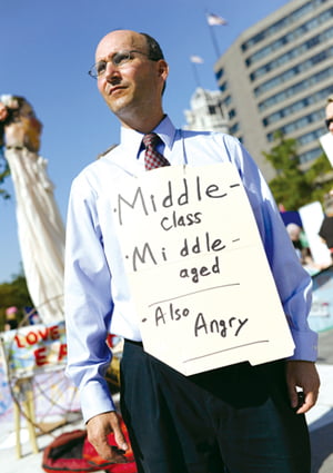 <YONHAP PHOTO-1798> (111008) -- WASHINGTON, Oct. 8, 2011 (Xinhua) -- A protestor holds a placard with "Middle class, Middle aged, Also Angry" during the "Occupy D.C." movement at the Freedom Plaza in downtown Washington D.C., capital of the United States, Oct. 8, 2011. Inspired by "Occupy Wall Street" movement in New York, activists in Washington continued the "Occupy D.C." movement on its third day, an offshoot of the "occupy" movement that's been going on around the country. (Xinhua/Zhang Jun)/2011-10-09 18:39:44/
<저작권자 ⓒ 1980-2011 ㈜연합뉴스. 무단 전재 재배포 금지.>