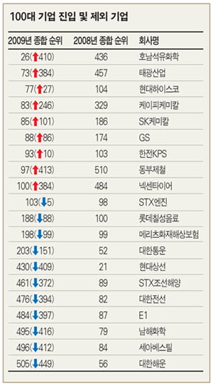 [2010 대한민국 100대 기업] 호남석유화학 ‘쑥쑥’…대한해운 ‘뚝뚝’