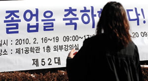 대학 졸업생들의 취업난 속에 16일 오전 서울 중앙대학교에서 학위수여식을 마친 한 졸업생이 걸어가고 있다.
/허문찬기자  sweat@  20100216  