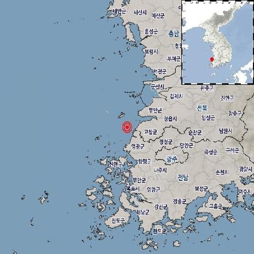 기상청 "전남 영광 북서쪽서 규모 2.2 지진 발생"