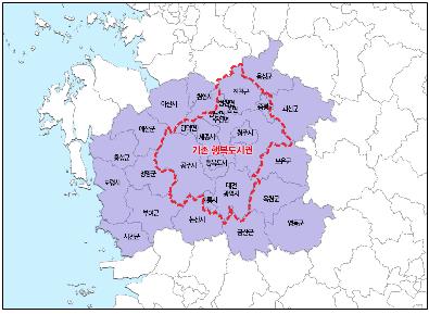 행정중심복합도시 광역권역 7개→22개 시·군 확대