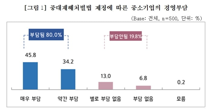 中企 80% "중대재해법 제정 경영활동에 부담"