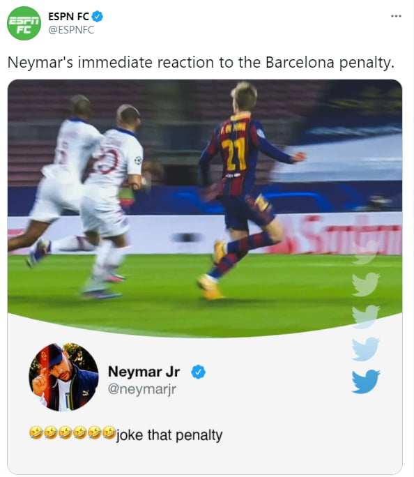 Neymar“PK”… 메시가 목표를 달성하자 포스트 삭제
