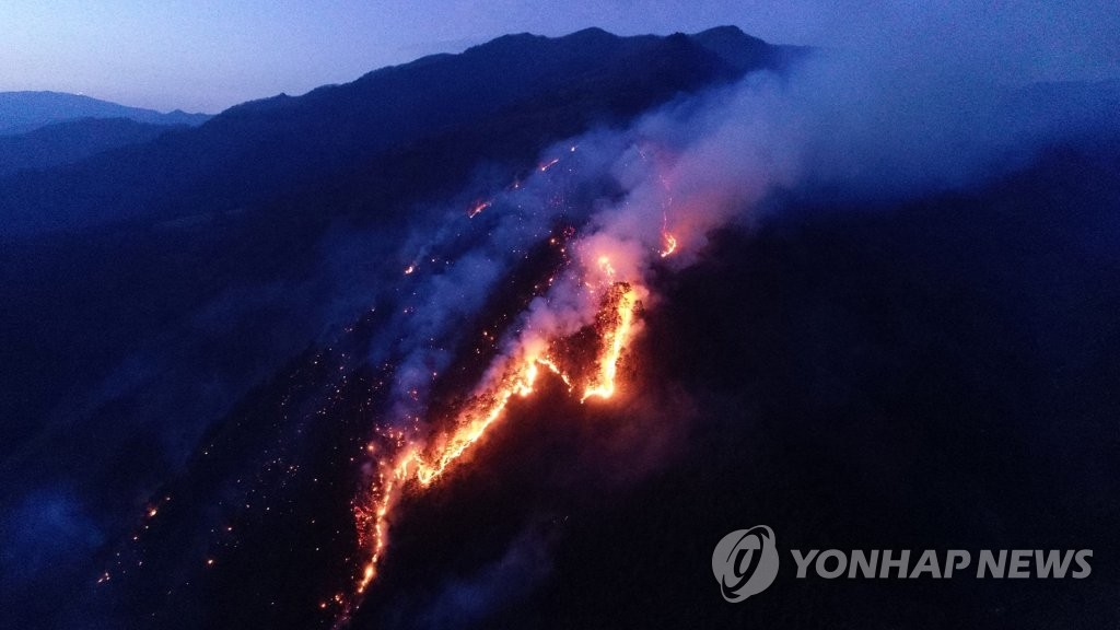 정선 산불 강풍·급경사에 진화 난항…야간 진화체제 전환(종합)