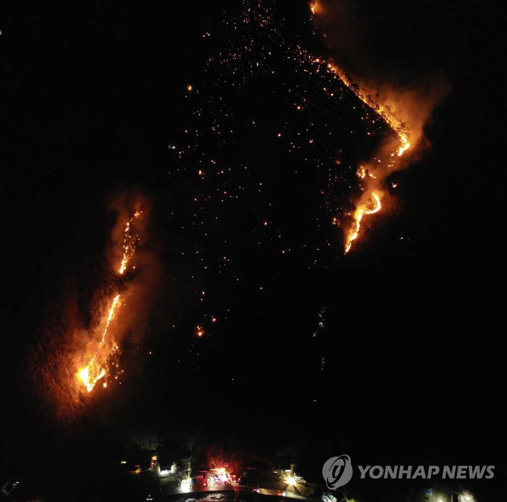 '급경사에 강풍까지' 정선산불 진화율 50％…11만㎡ 잿더미(종합2보)