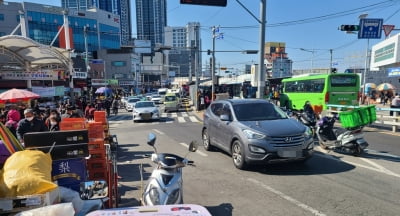 도로 점용한 부산구포 시장앞 노점상…설 앞두고 혼란 가중