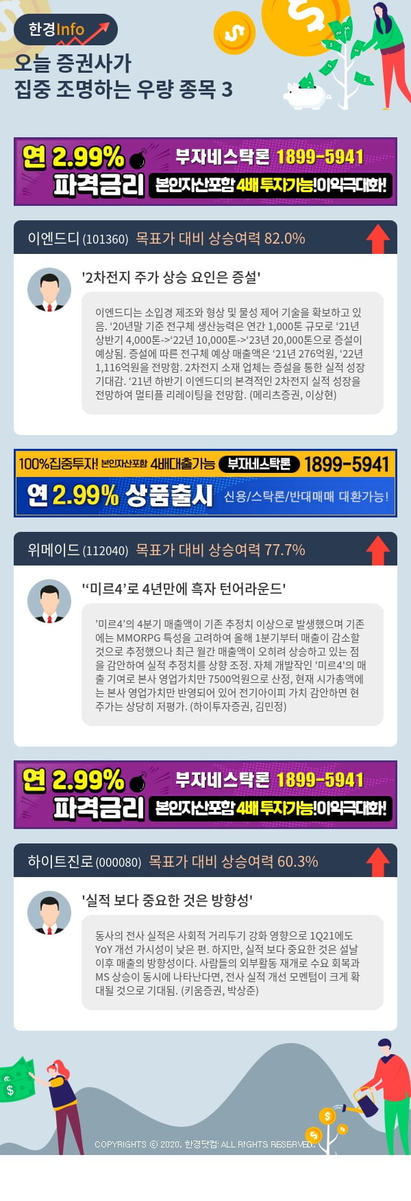 [포커스]오늘 증권사가 집중 조명하는 우량 종목 3