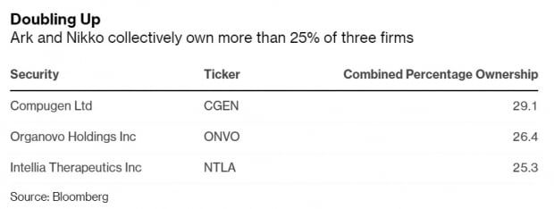 아크자산운용과 니코자산운용의 합산 지분율이 25% 이상인 기업 목록
자료: 블룸버그