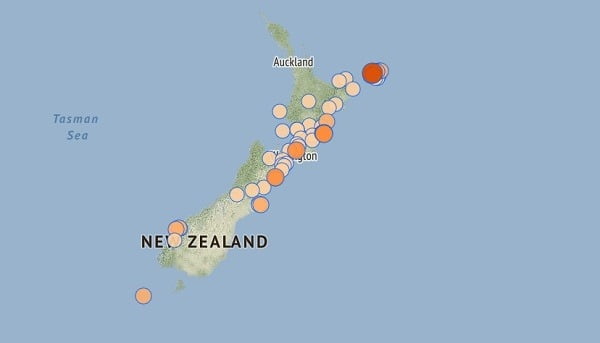 지진 발생 현황 [사진=뉴질랜드 지진 활동 관측기구 지오넷(GeoNet) 캡처]