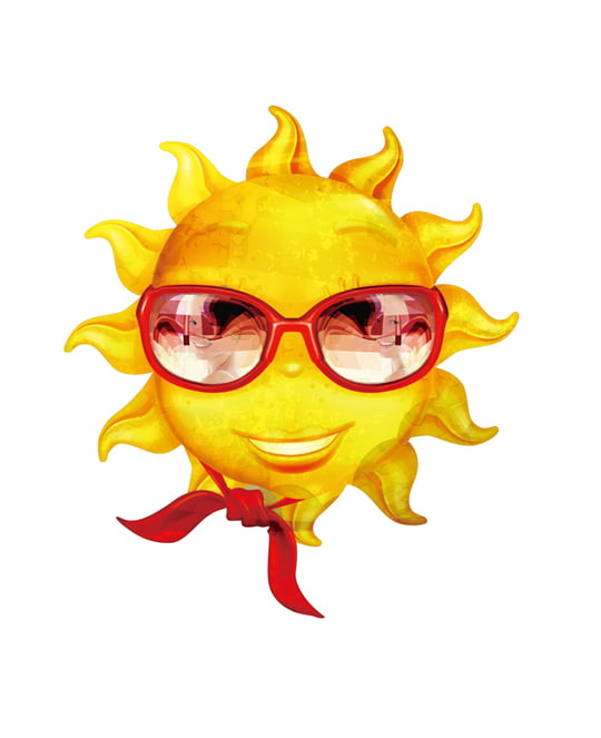 Fun sun, old-style vector background