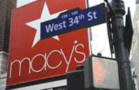  (FILES)Macy's department store's logo stands at the corner of Broadway Avenue and West 34th street in New York, in this January 8, 2009 file photo. Macy's Inc. said on February 2, 2009 that its cutting 7,000 jobs, including 5,100 in its stores and centralizing some its regional operations in an effort to reduce costs amid an increasingly difficult retail environment. AFP PHOTO/Emmanuel Dunand
/2009-02-03 06:01:46/
