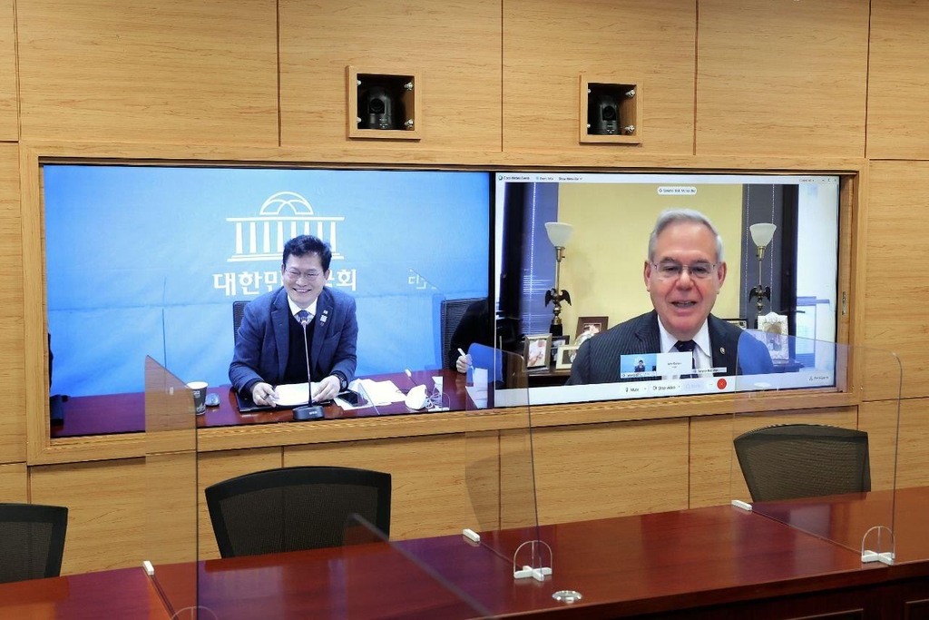 송영길, 美상원 메넨데스 외교위원장과 화상회담
