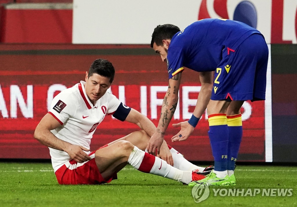 레반도프스키 무릎 부상…잉글랜드와 월드컵 예선 결장