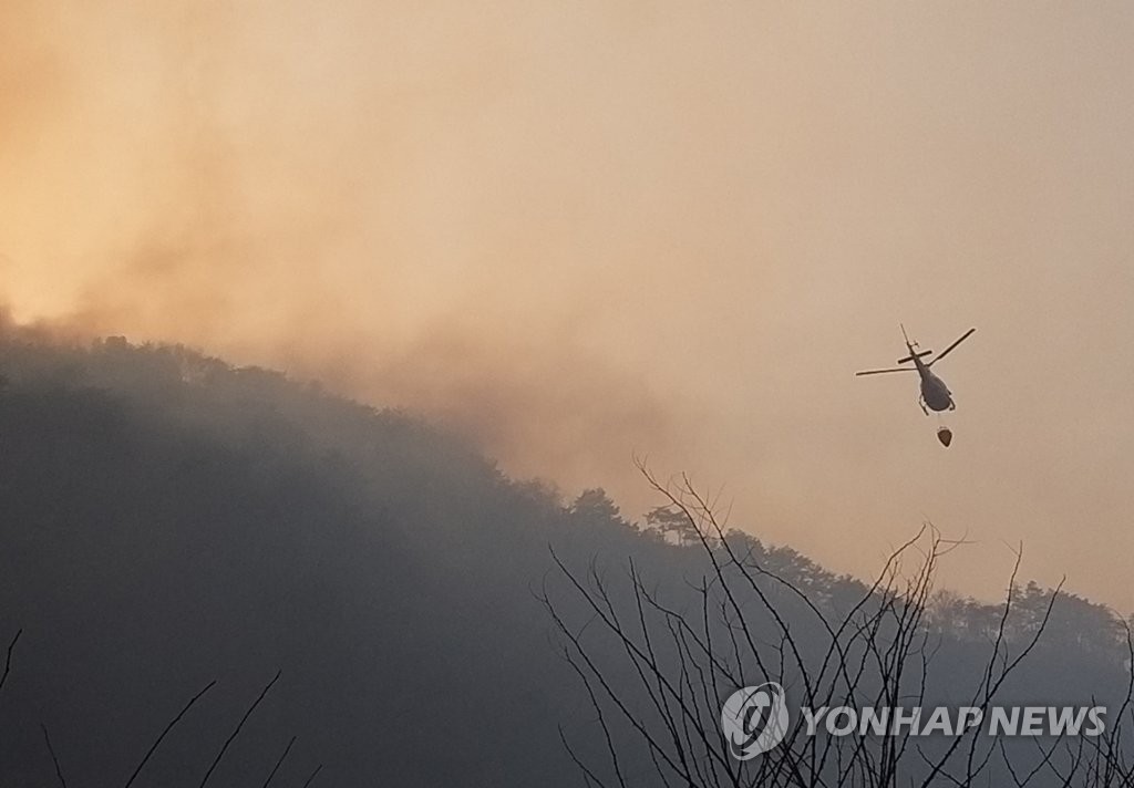 홍천산불 헬기 7대 투입 진화 중…주변 민가 대피령(종합)