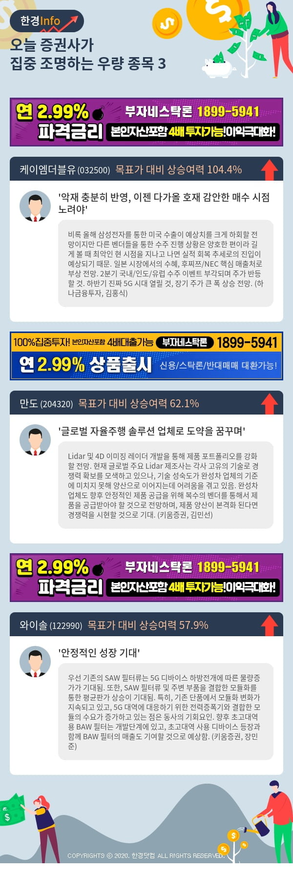 [포커스]오늘 증권사가 집중 조명하는 우량 종목 3