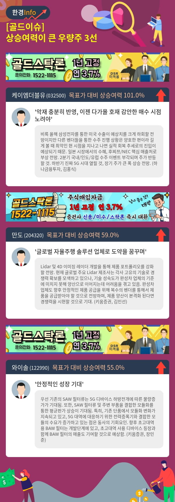 [골드이슈] 상승여력이 큰 우량주 3선