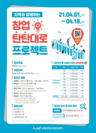 강원대, '지역과 함께하는 창업 탄탄대로 프로젝트' 공모전 개최