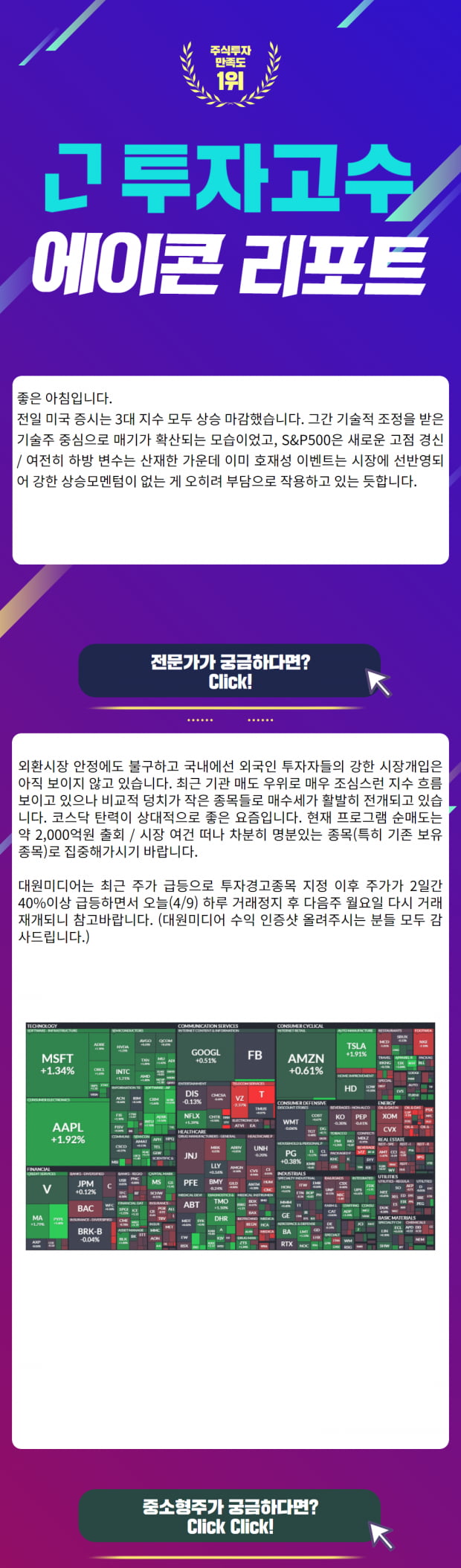 [에이콘리포트] 4월 9일 오늘의 시황