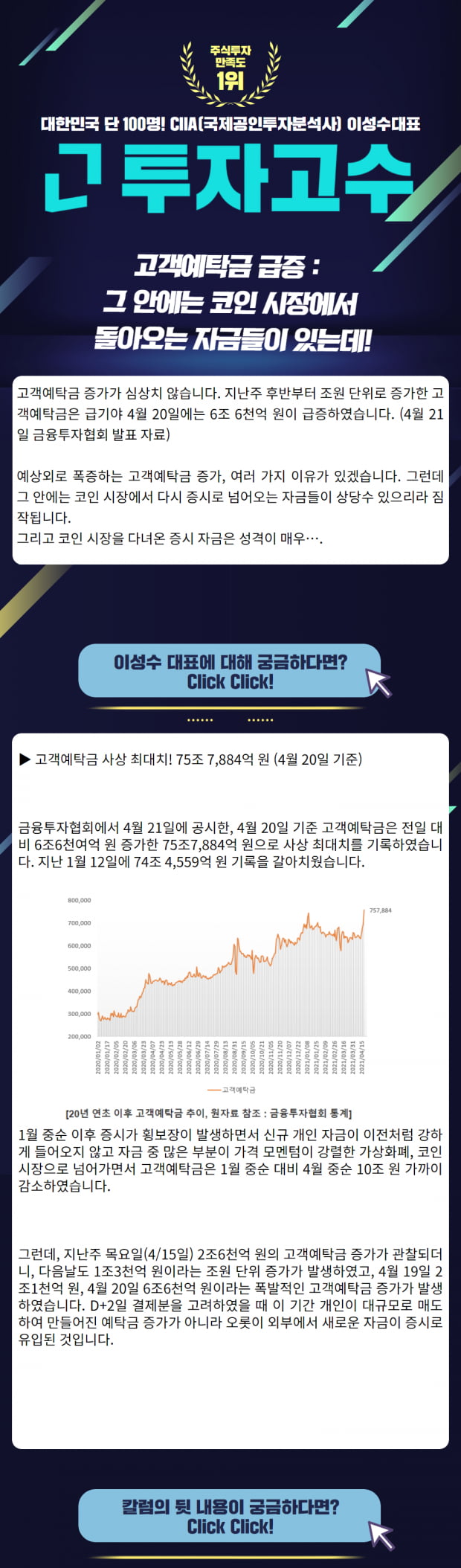 [Lovefund 이성수대표 증시 칼럼] 고객예탁금 급증 : 그 안에는 코인 시장에서 돌아오는 자금들이 있는데!