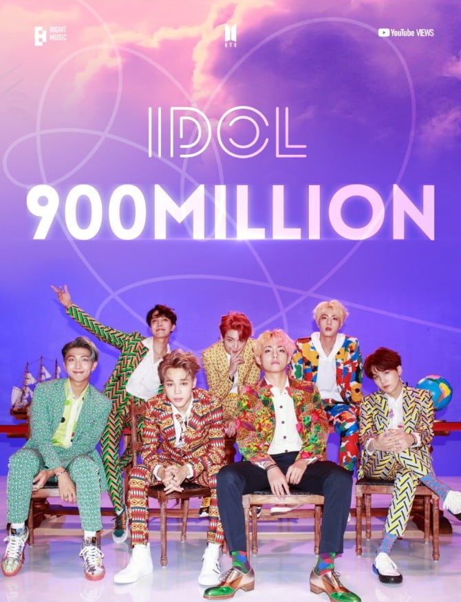 방탄소년단, ‘IDOL’ 뮤직비디오 9억뷰 돌파…통산 6번째 9억뷰 MV