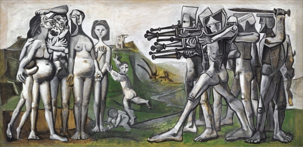 피카소의 1951년작 ‘한국에서의 학살’. 피카소의 반전 작품 중에서도 가장 직접적으로 전쟁을 묘사해 ‘냉전 시대의 게르니카’로 불린다.  