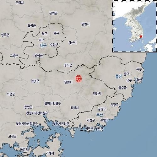 경남 밀양 동쪽서 규모 2.1 지진…"안전에 유의"