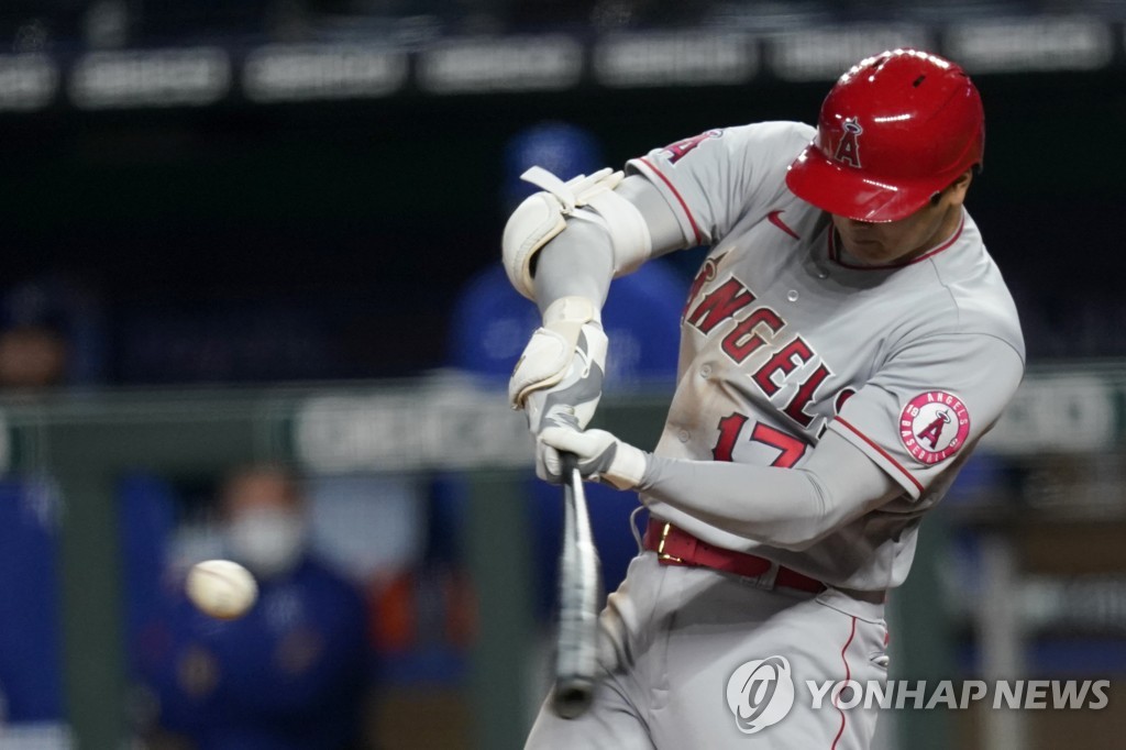 로켓 같은 시속 192㎞…오타니, 2021 MLB 최고 속도 타구 생산