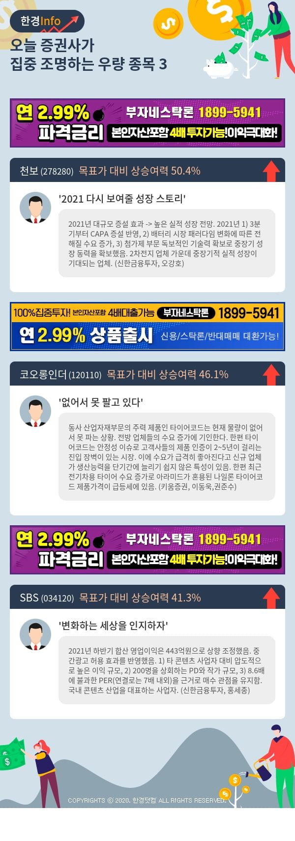 [포커스]오늘 증권사가 집중 조명하는 우량 종목 3