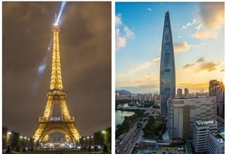 에펠탑(toureiffel.paris)과 롯데월드타워(pixabay.com/photos/lotte-world-tower-seoul-1791802/)