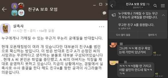 한강 사망 대학생 사건 관련 '친구A 보호 모임'이 등장했다. /사진=카카오톡 오픈채팅방 화면 캡처