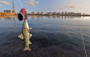 ② 페이스북 ‘오큘러스 퀘스트 2’ ‘리얼 VR 피싱’ 게임을 구동한 모습. 실제 낚시터에서 고기를 잡는 듯한 경험을 할 수 있다.  페이스북 제공 