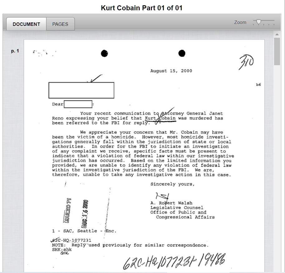 FBI, 커트 코베인 파일 공개…타살 의혹에 "수사권 없다"
