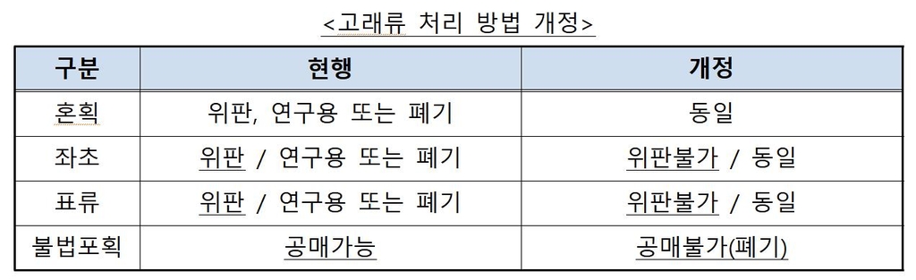 좌초·표류·불법 포획한 고래류, 오늘부터 위판·공매 금지