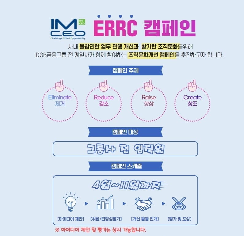 DGB금융그룹, `ERRC` 캠페인 진행..."비합리적 업무관행 탈피"