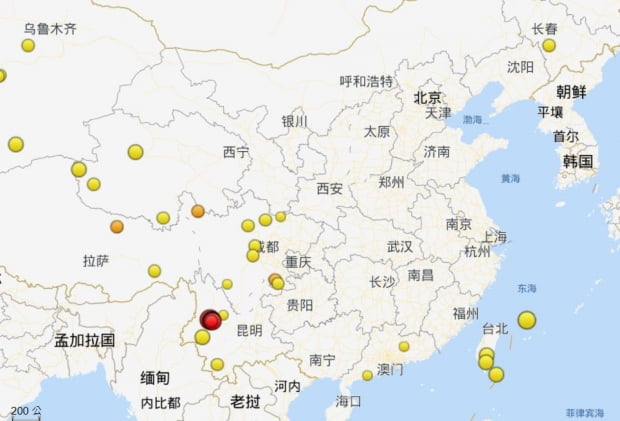 중국 윈난성서 20여차례 지진, 최고 규모 6.4…7명 사상