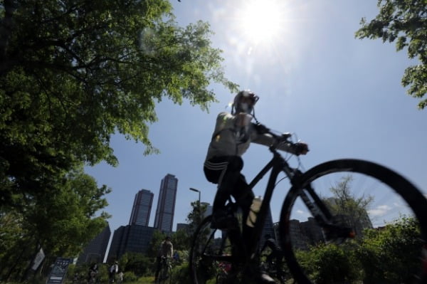 절기상 입하(立夏)인 지난 5일 서울 여의도 한강공원에서 시민들이 자전거를 타고 있다. /사진=뉴스1