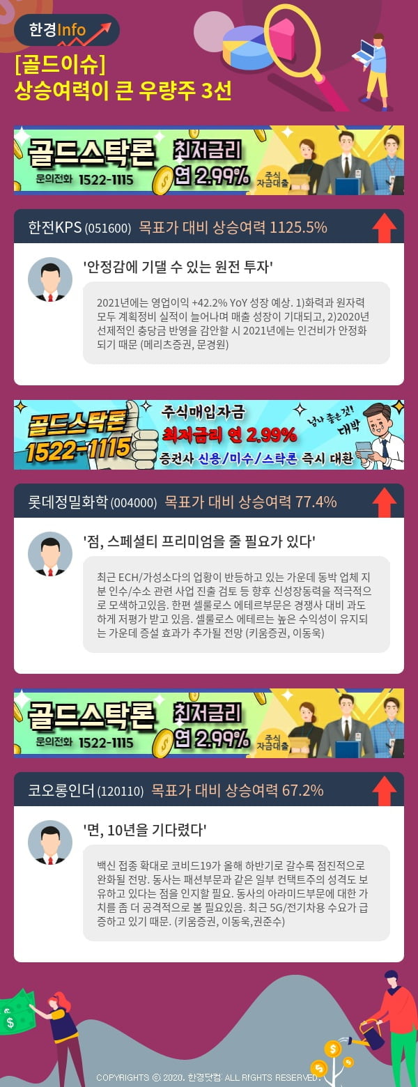 [골드이슈] 상승여력이 큰 우량주 3선