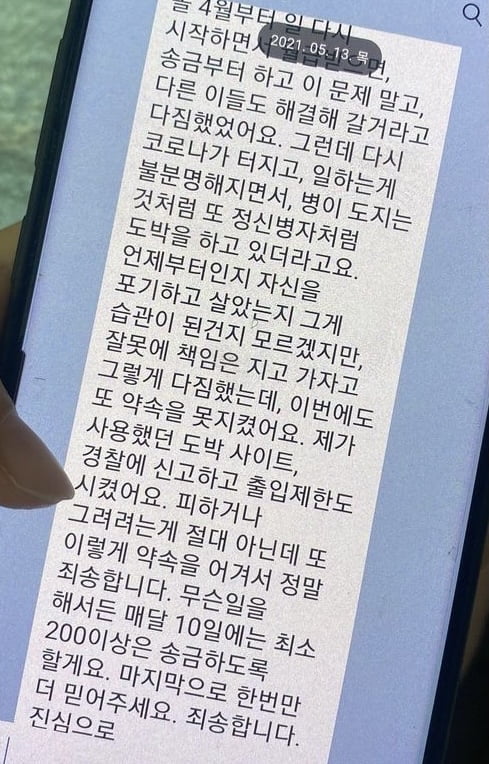 A 씨가 공개한 가해자의 메시지 /사진=온라인 커뮤니티 