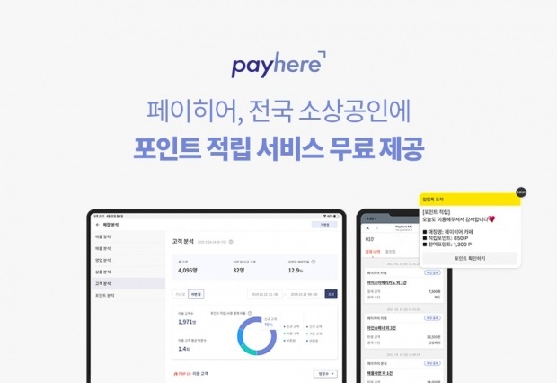 모바일 POS 운영 스타트업 페이히어가 포인트 적립 서비스를 전국 소상공인에 무상으로 제공한다. 이미지=페이히어