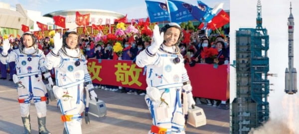 [포토] 독자 우주정거장 속도내는 중국, 건설 담당할 우주인 3명 보냈다